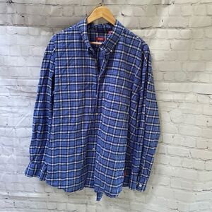 IZOD Blue Plaid Oxford Dress Shirt | Men’s XXL | Business Casual Classic Fit
